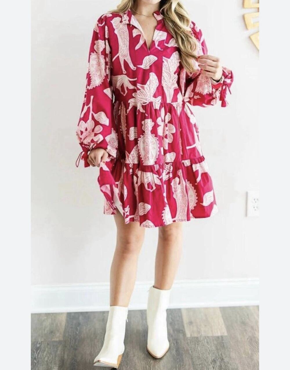 Oliphant Yoke Dress Long Sleeve Pink Montenegro Large NWT